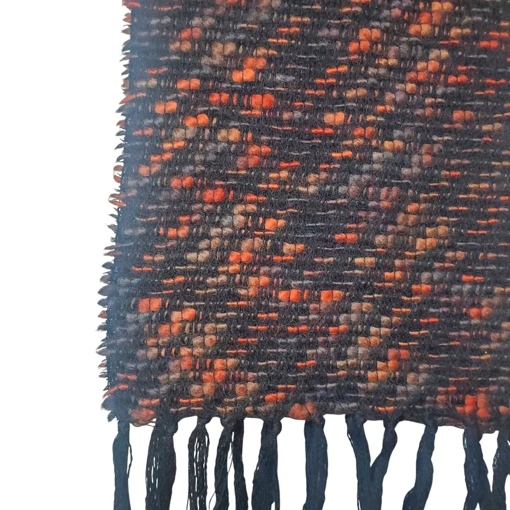 Bridgestown‎ Collection Woven Scarf Orange Black Textured Fringe 100% Wool
